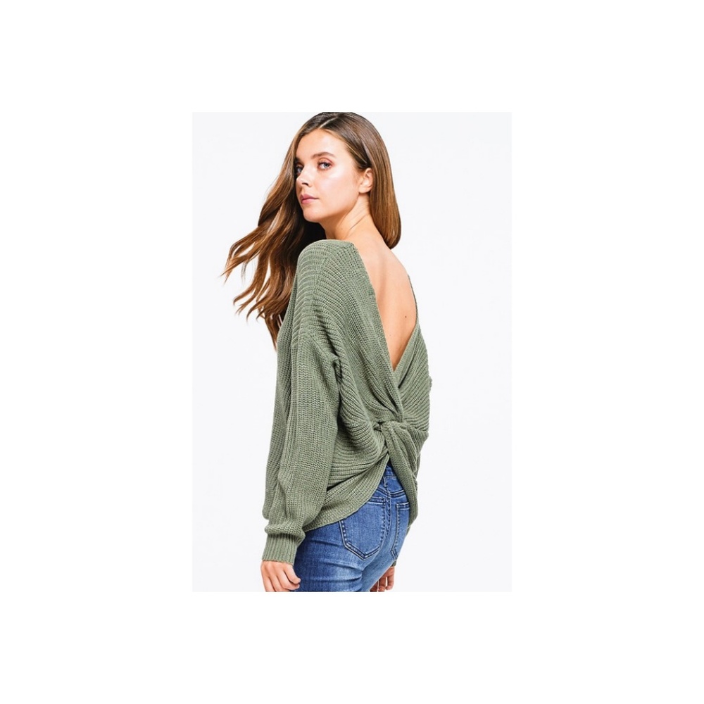 V-Neck Twist Back Bulky Knit Sweater Top Sz Small - Picture 3 of 6
